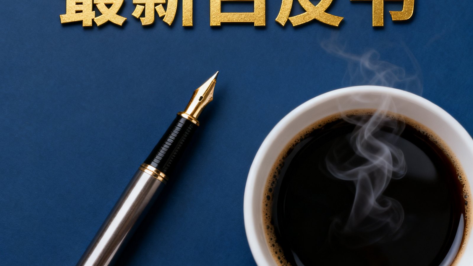 最新白皮书封面特写，深蓝色背景配金色标题文字，旁边放置一支钢笔和一杯黑咖啡
